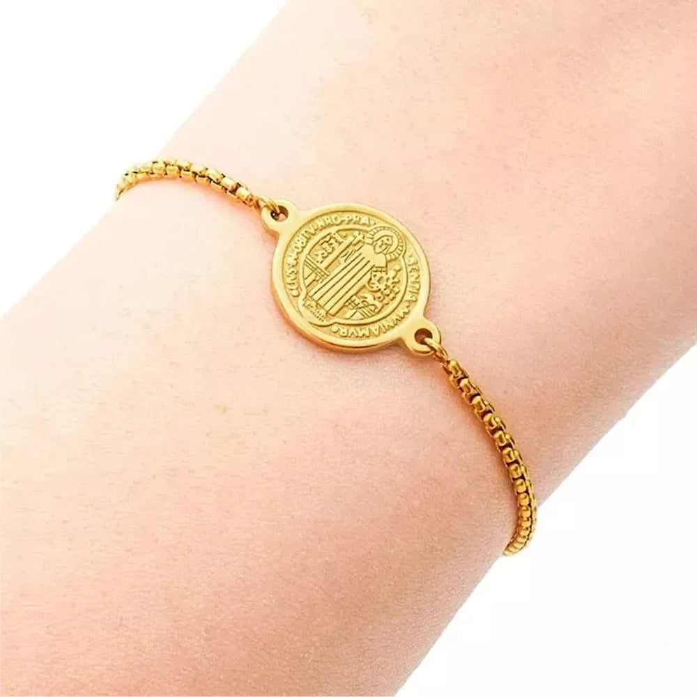 Pulsera San Benito de Acero · Tarjeta con Oración