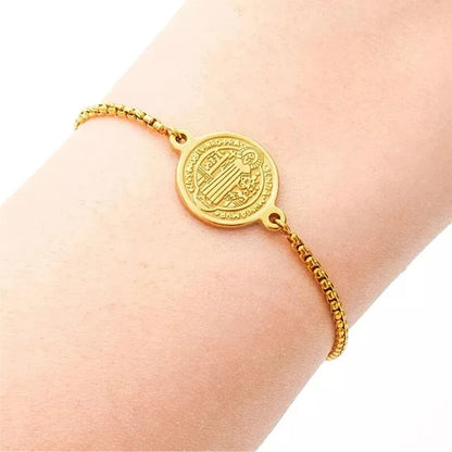 Pulsera San Benito de Acero · Tarjeta con Oración