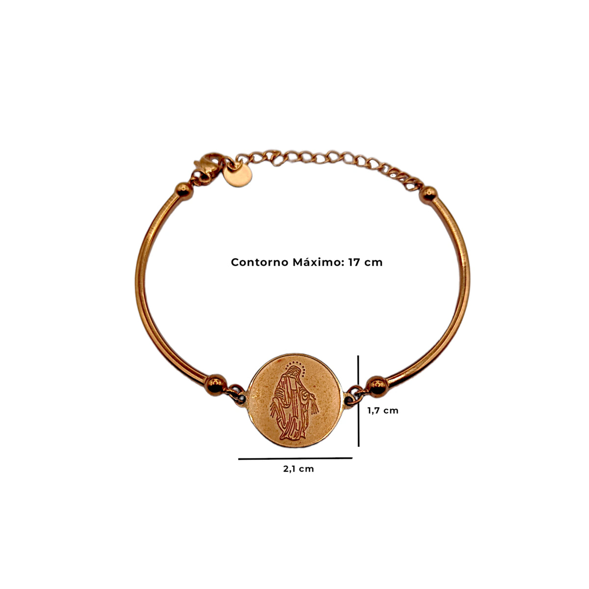 Pulsera Rígida Virgen Milagrosa de Acero · Tarjeta con Oración