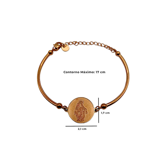 Pulsera Rígida Virgen Milagrosa de Acero · Tarjeta con Oración