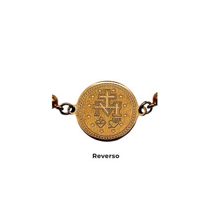 Pulsera Rígida Virgen Milagrosa de Acero · Tarjeta con Oración