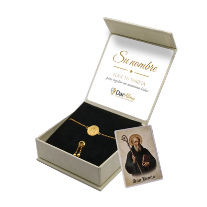 Pulsera San Benito de Acero · Tarjeta con Oración