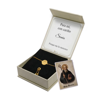 Pulsera San Benito de Acero · Tarjeta con Oración