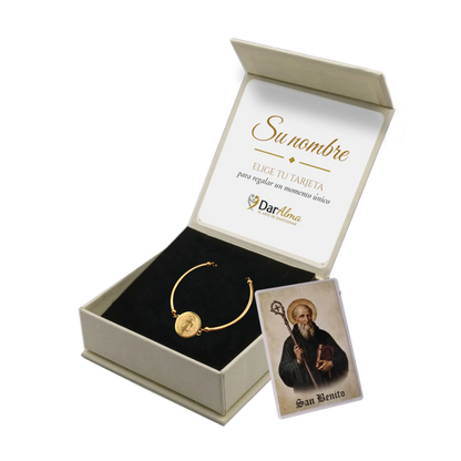 Pulsera Rígida San Benito de Acero · Tarjeta con Oración