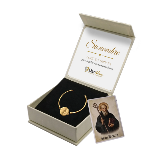 Pulsera Rígida San Benito de Acero · Tarjeta con Oración