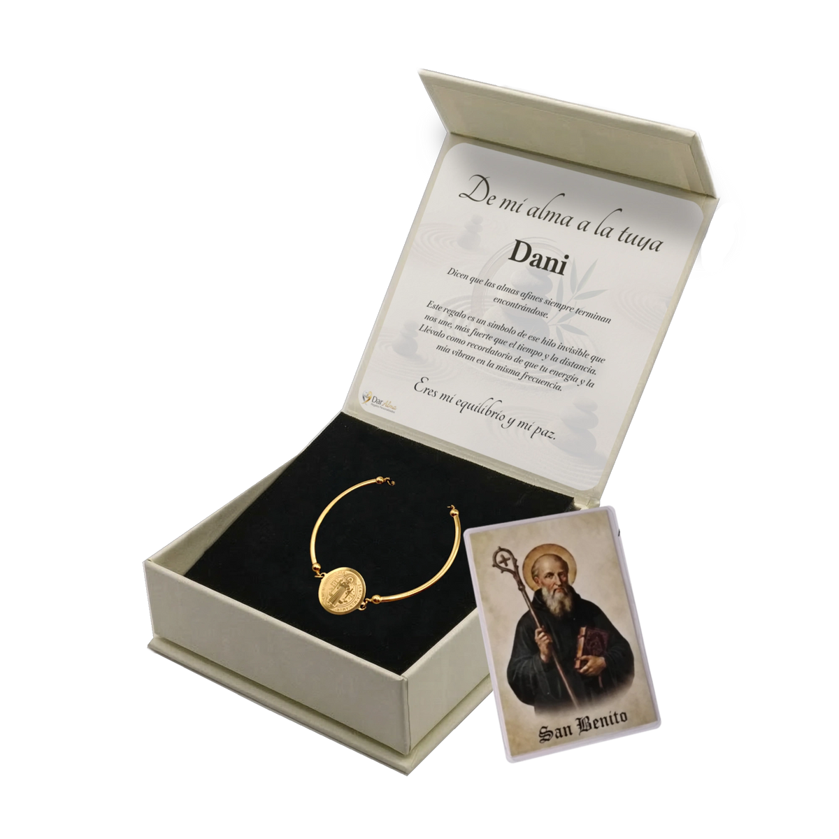 Pulsera Rígida San Benito de Acero · Tarjeta con Oración