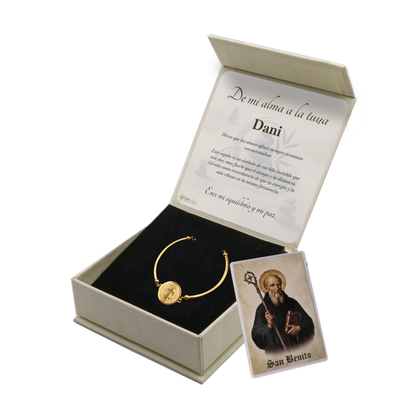Pulsera Rígida San Benito de Acero · Tarjeta con Oración