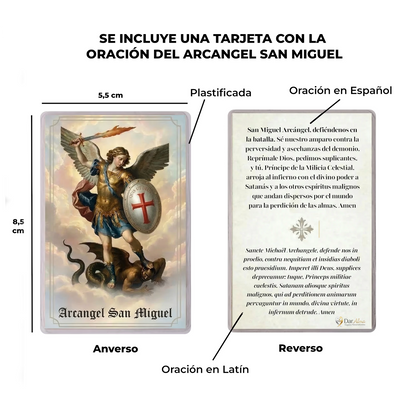 Colgante Arcangel San Miguel en Inox. Ed. "San Miguel" + Tarjeta con Oración