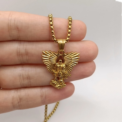 Colgante Arcangel San Miguel en Inox. Ed. "San Miguel" + Tarjeta con Oración