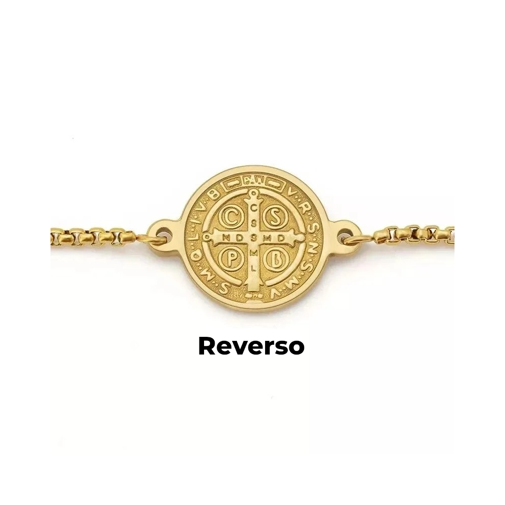 Pulsera San Benito en Inox. Ed. "Equilibrio" + Tarjeta con Oración