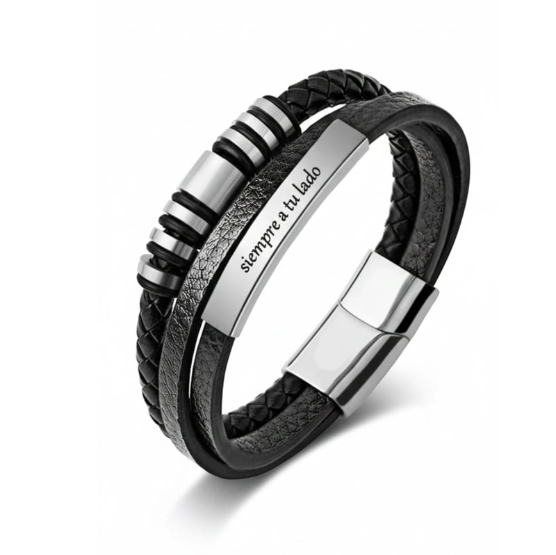 Pulsera de Cuero y Acero · Vínculo Eterno