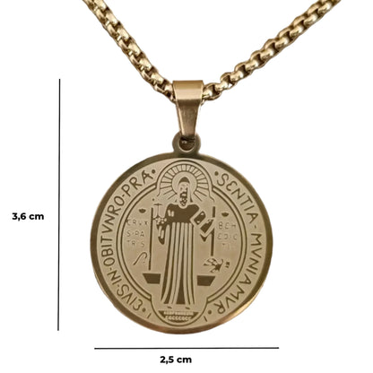 Colgante San Benito en Inox. Ed. "Compañia" + Tarjeta con Oración