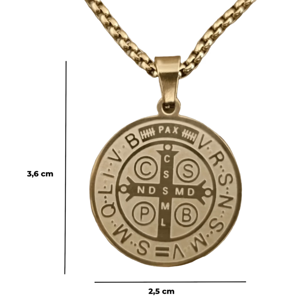Colgante San Benito en Inox. Ed. "Compañia" + Tarjeta con Oración