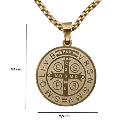 Colgante San Benito en Inox. Ed. "Compañia" + Tarjeta con Oración